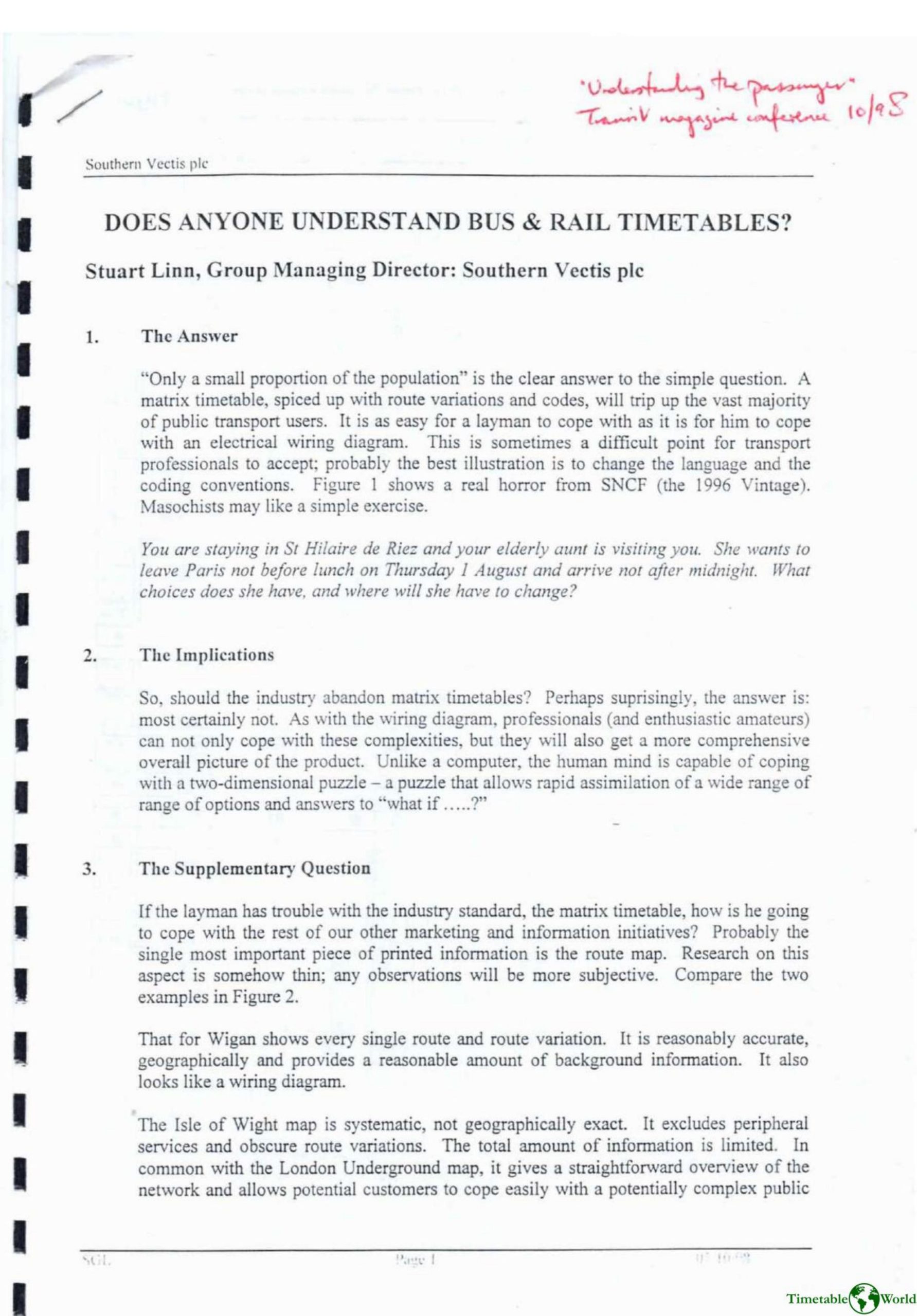 Linn - DOES ANYONE UNDERSTAND BUS AND RAIL TIMETABLES 1998