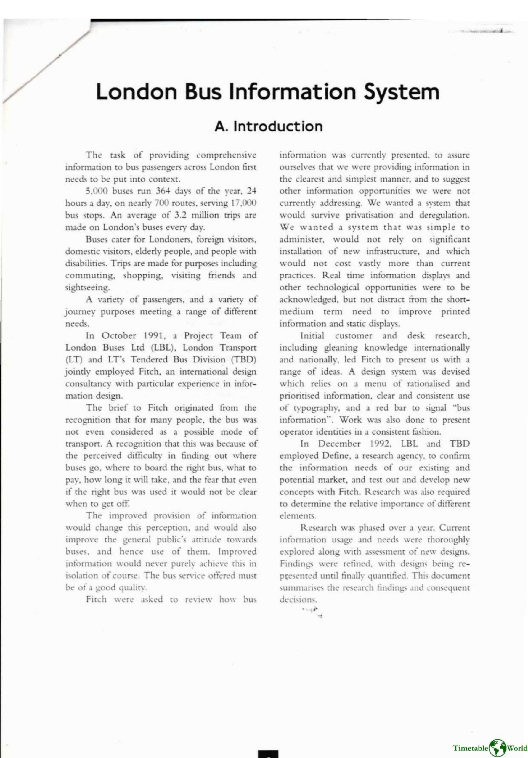 London Bus Information Team - LONDON BUS INFORMATION SYSTEM 1993