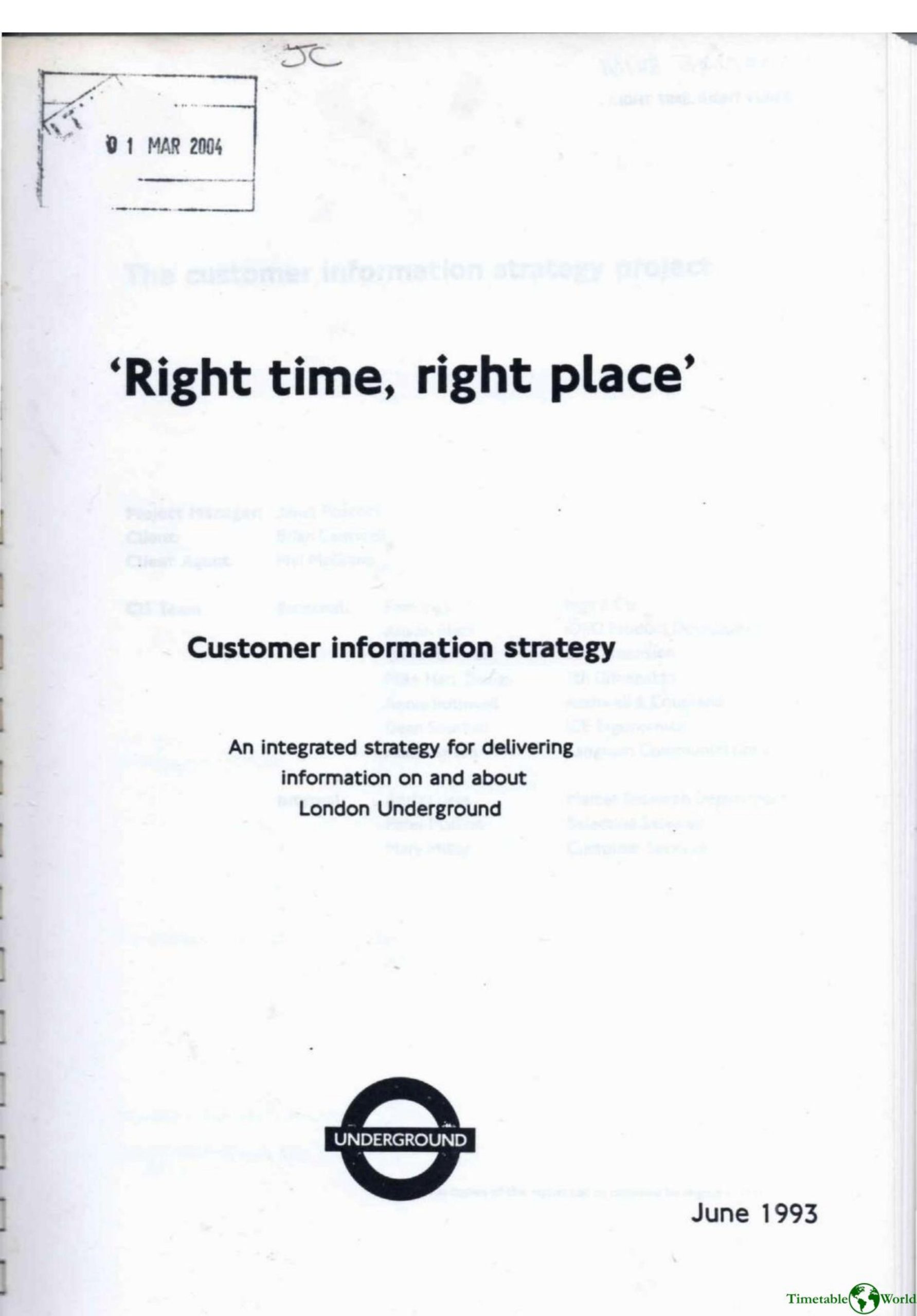 London Underground Ltd - RIGHT TIME, RIGHT PLACE 1993