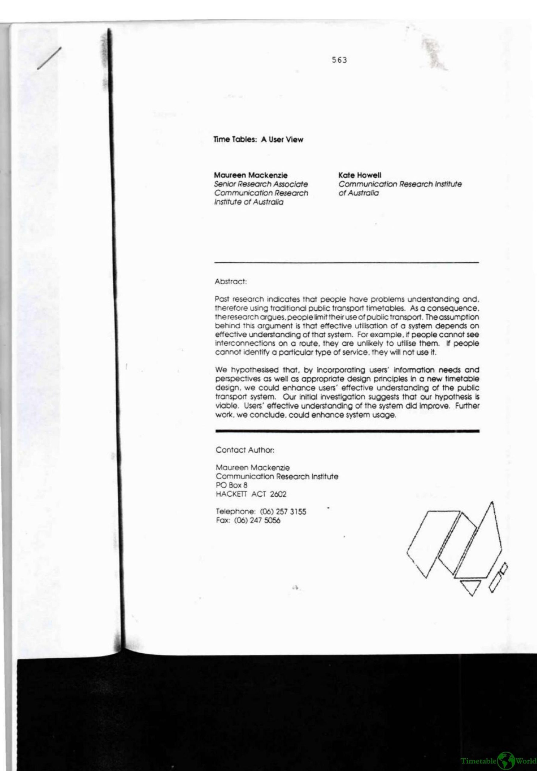 Mackenzie and Howell - TIME TABLES - A USER VIEW 1993