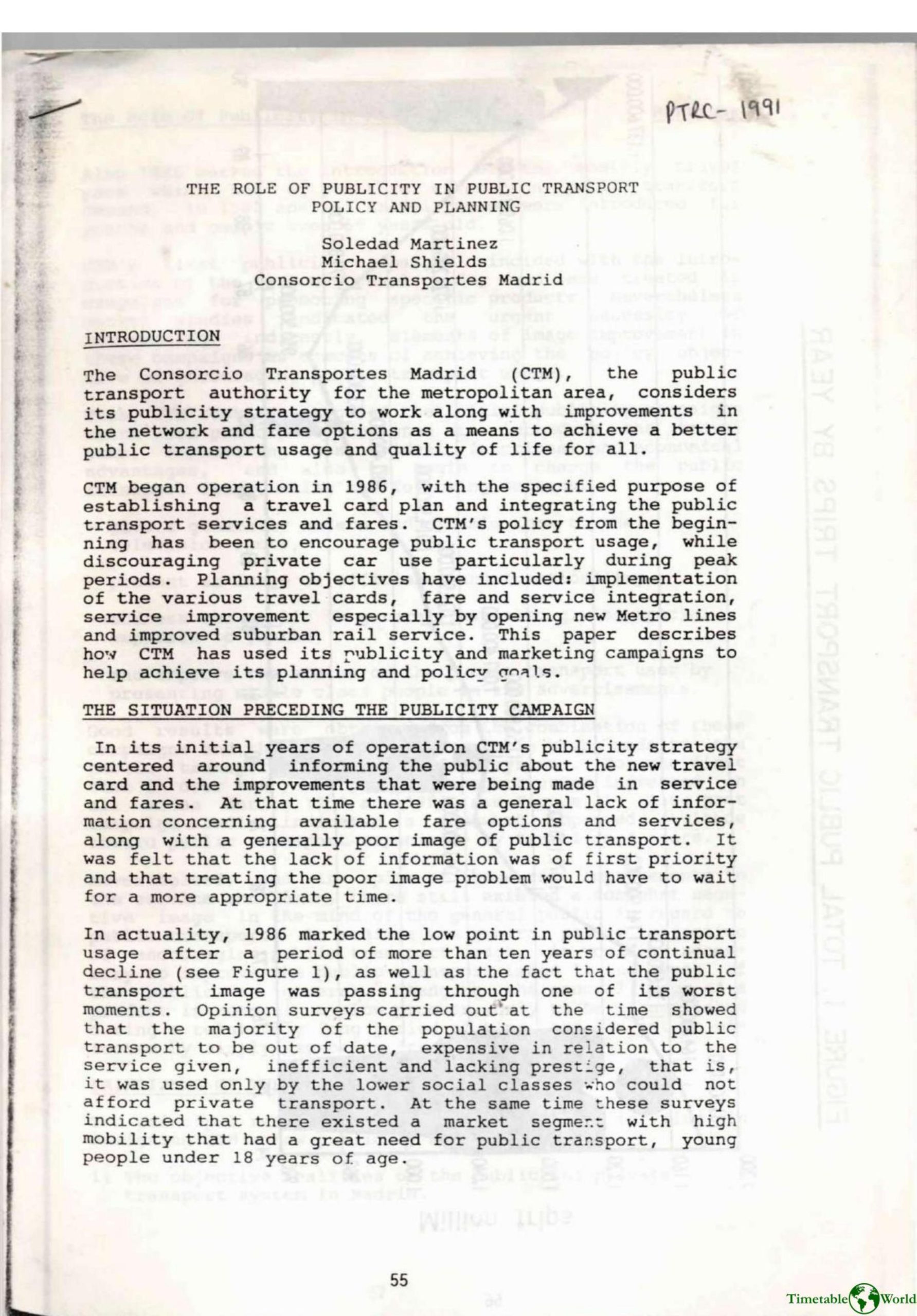 Martinez and Shields - THE ROLE OF PUBLICITY IN PUBLIC TRANSPORT POLICY AND PLANNING 1991