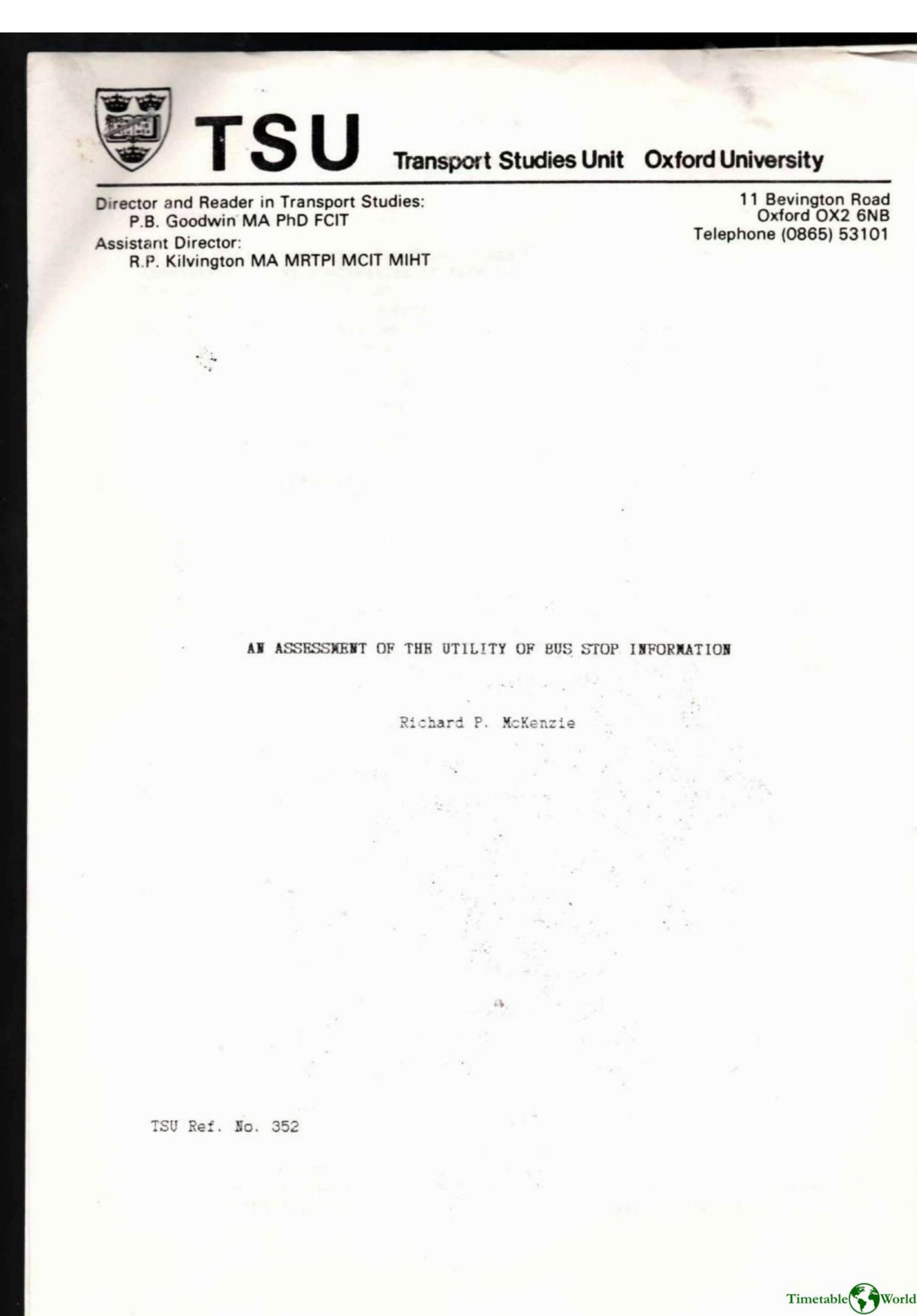 McKenzie - AN ASSESSMENT OF THE UTILITY OF BUS STOP INFORMATION 1986