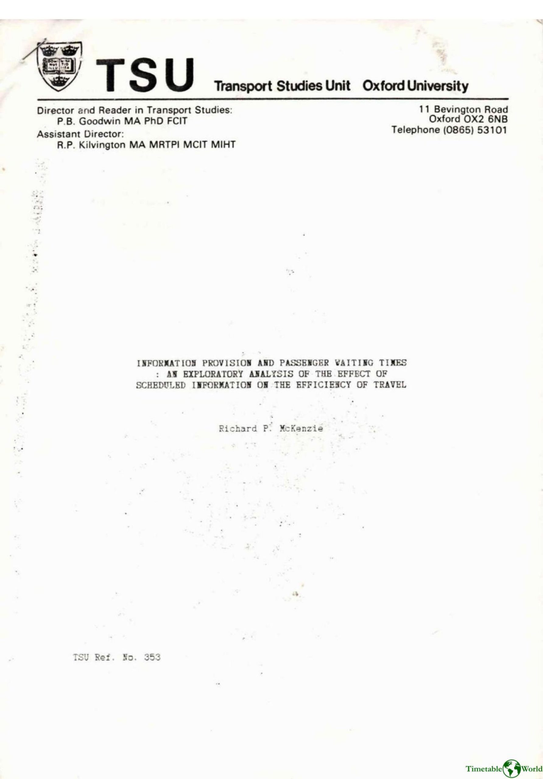 McKenzie - INFORMATION PROVISION AND PASSENGER WAITING TIMES 1986