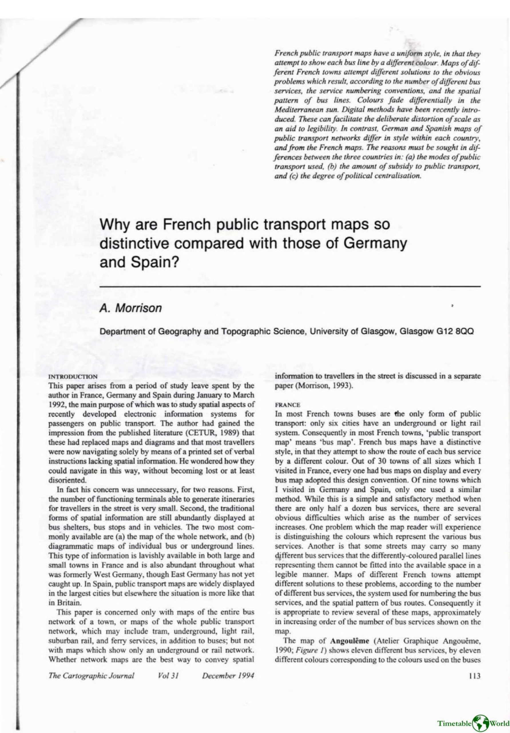 Morrison - WHY ARE FRENCH PUBLIC TRANSPORT MAPS SO DISTINCTIVE COMPARED WITH THOSE OF GERMANY AND SPAIN 1994