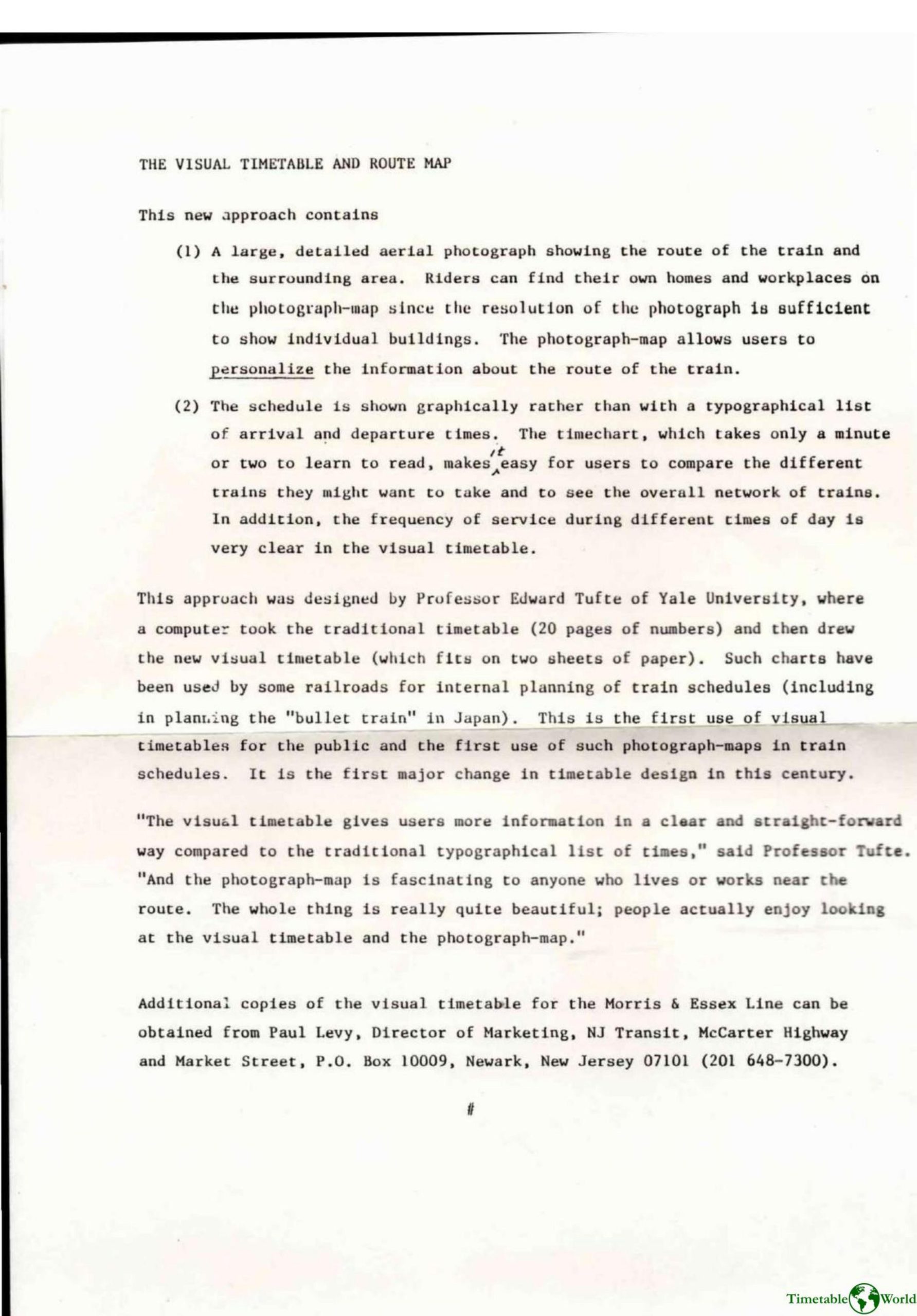 New Jersey Transit - THE VISUAL TIMETABLE AND ROUTE MAP 1986