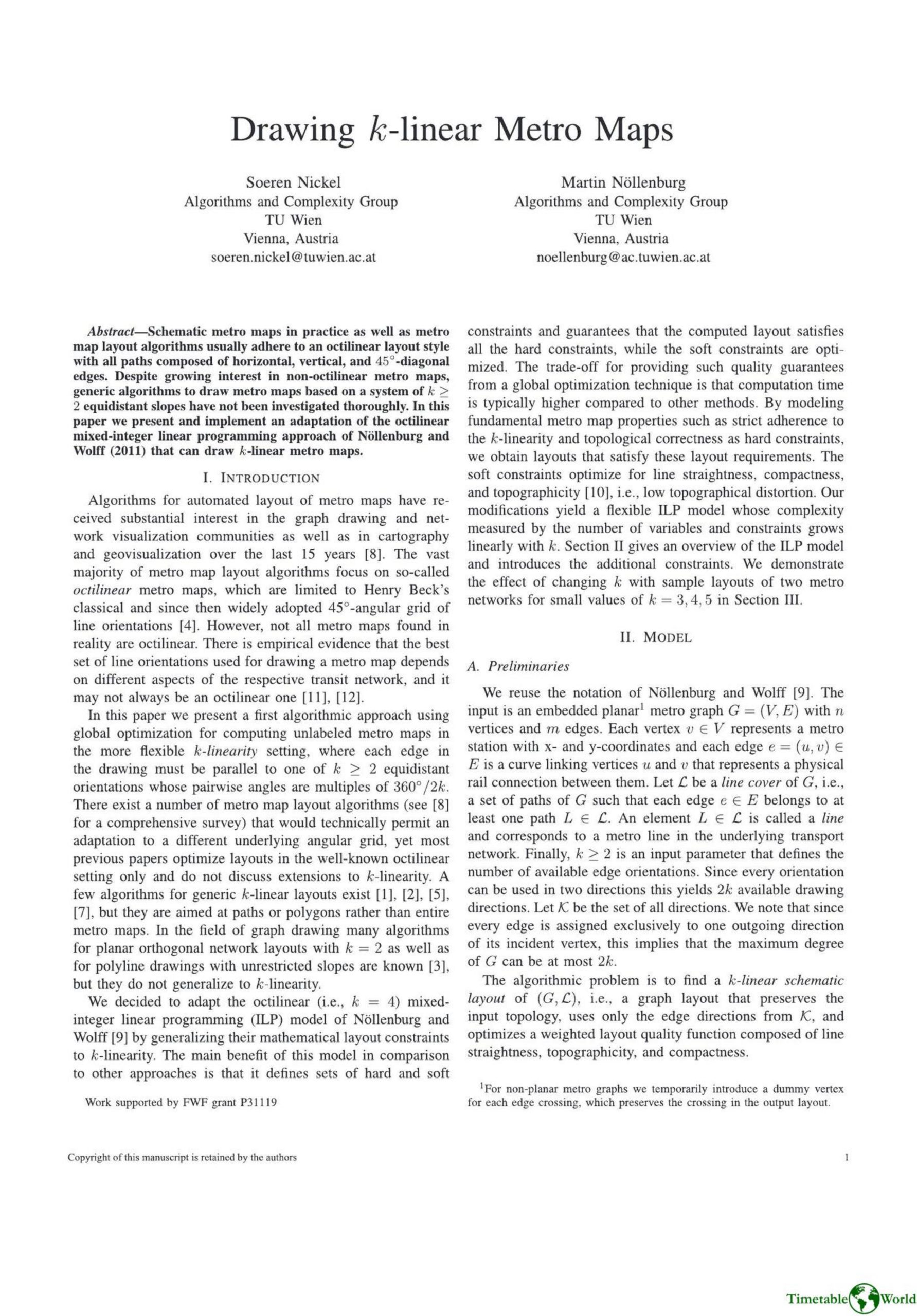 Nickel and Nöllenburg - DRAWING k-LINEAR METRO MAPS 2019
