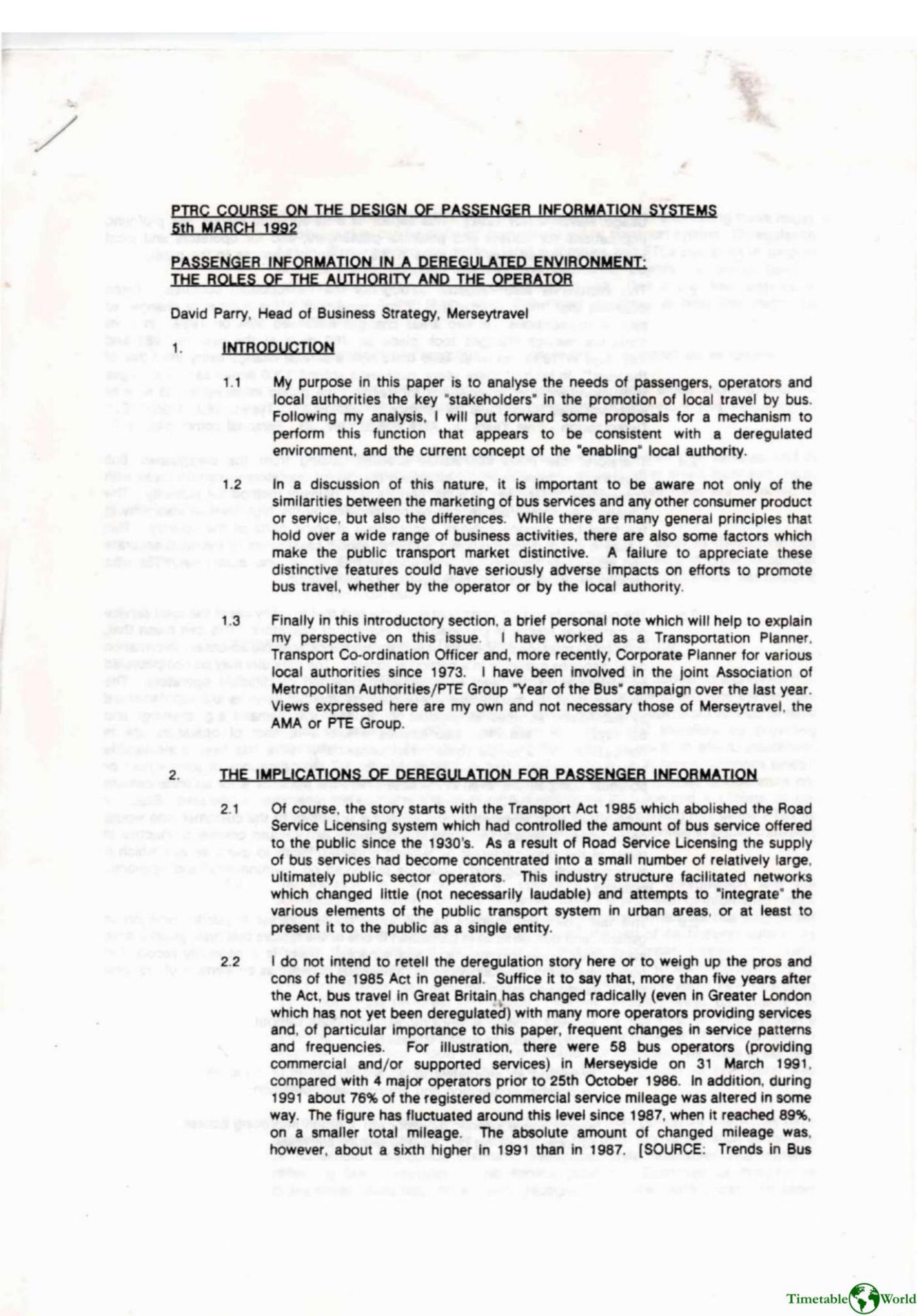 Parry - PASSENGER INFORMATION IN A DEREGULATED ENVIRONMENT 1992