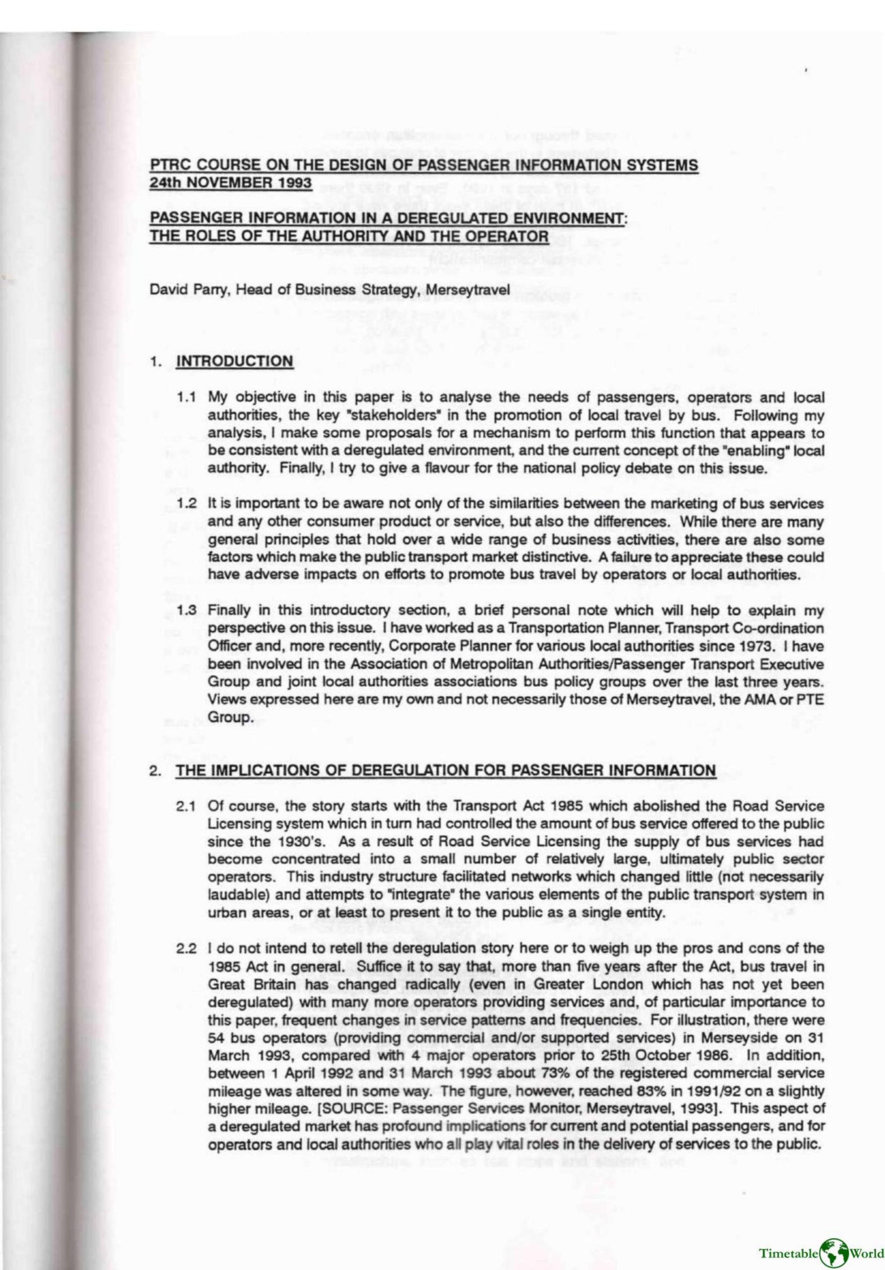 Parry - PASSENGER INFORMATION IN A DEREGULATED ENVIRONMENT 1993