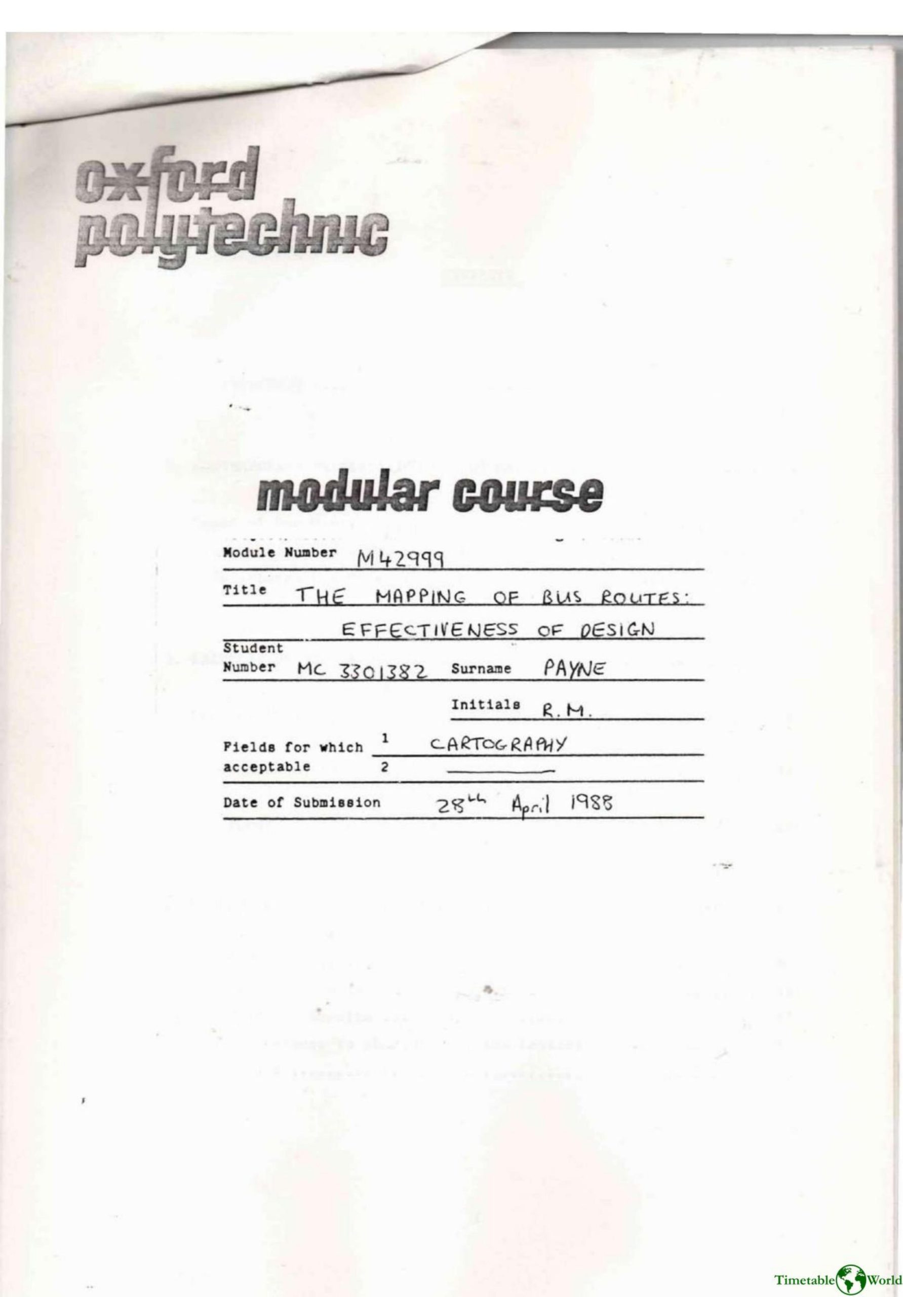 Payne - THE MAPPING OF BUS ROUTES 1988
