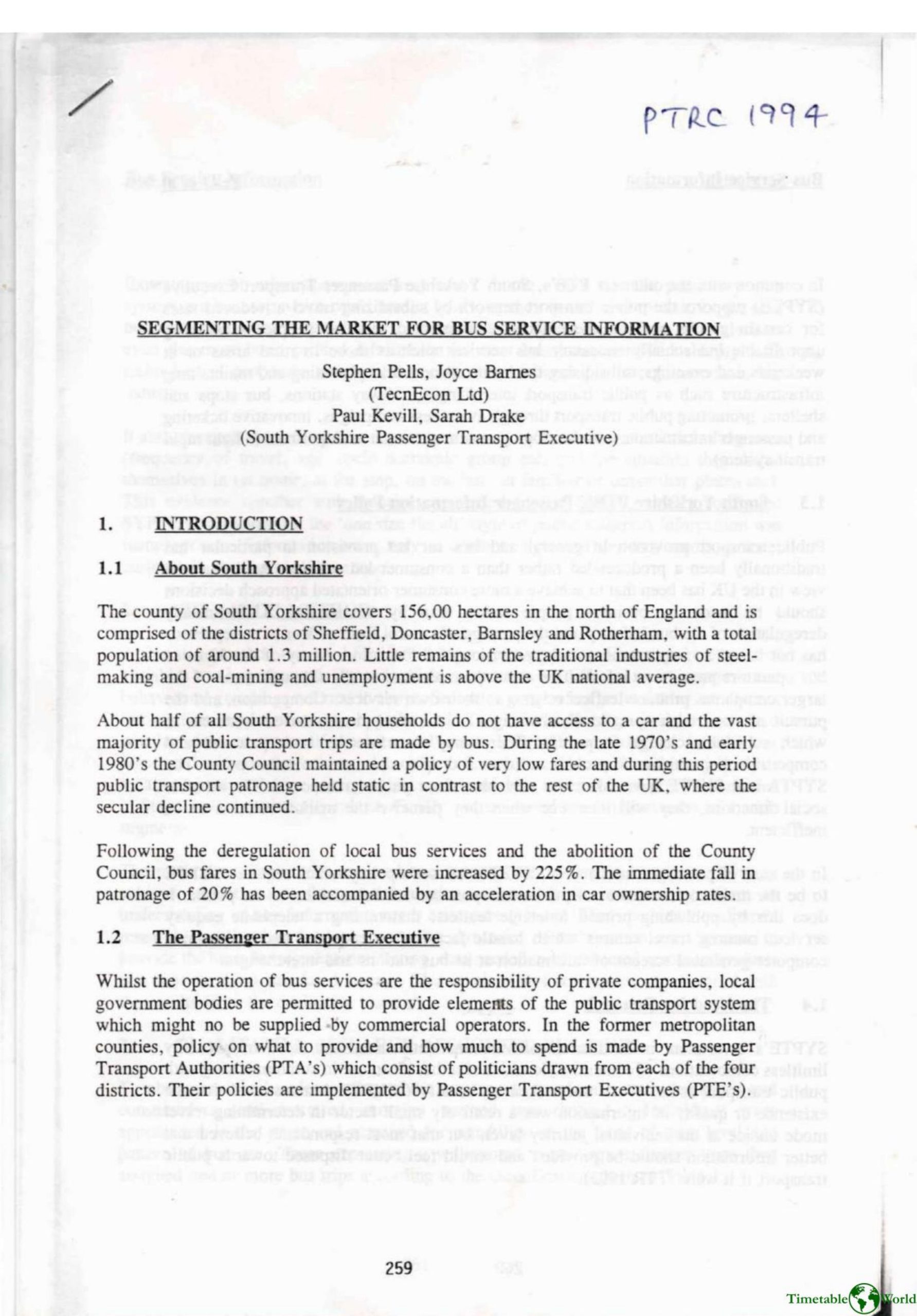 Pells, Barnes, Kevill and Drake - SEGMENTING THE MARKET FOR BUS SERVICE INFORMATION 1994