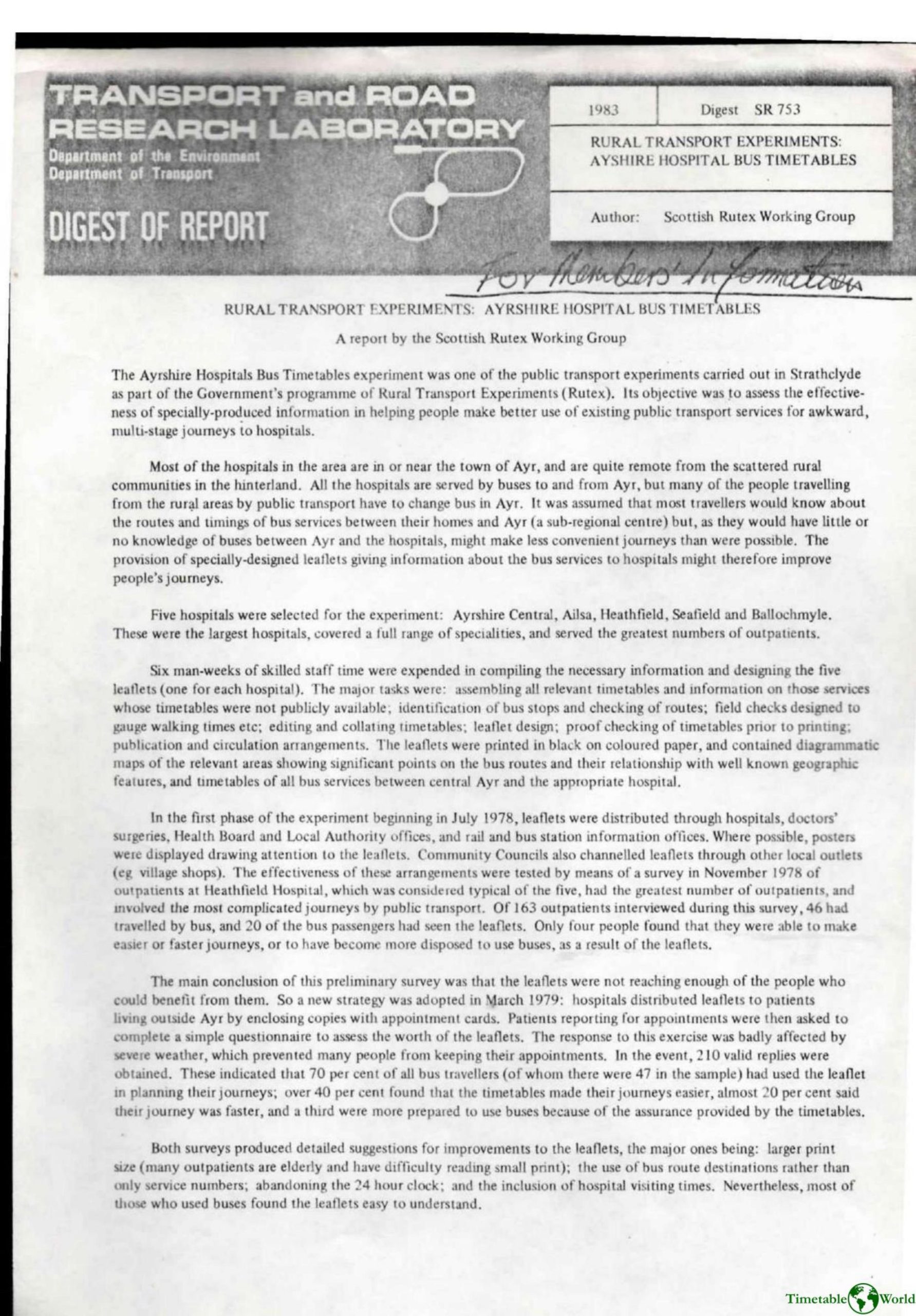 Scottish Rutex Working Group - RURAL TRANSPORT EXPERIMENTS 1983