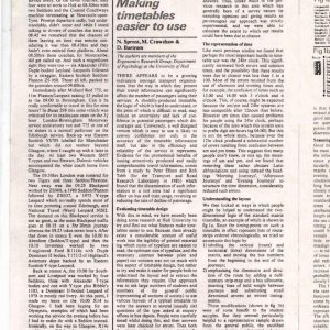 Sprent, Crawshaw and Bartram - MAKING TIMETABLES EASIER TO USE 1982