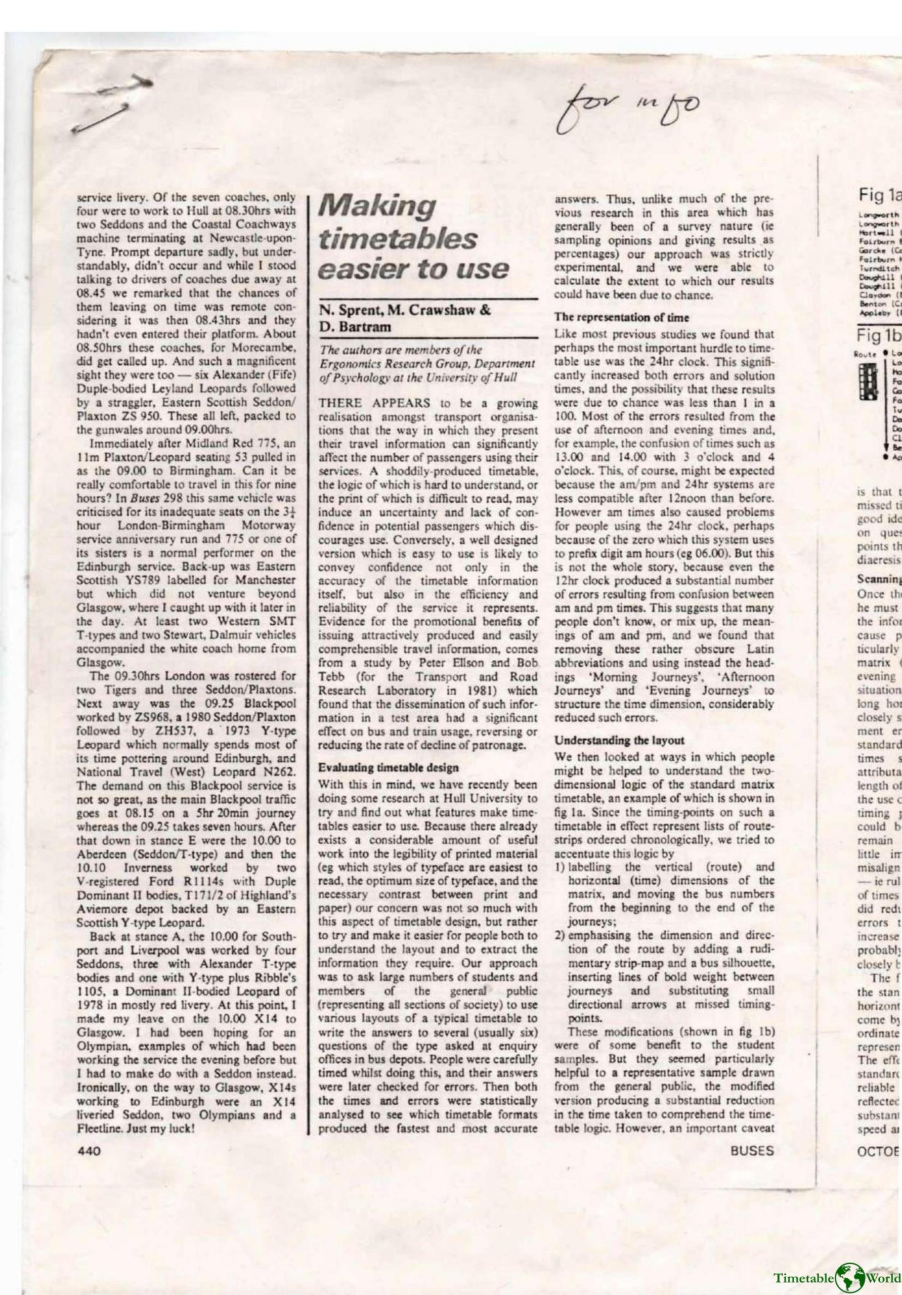 Sprent, Crawshaw and Bartram - MAKING TIMETABLES EASIER TO USE 1982