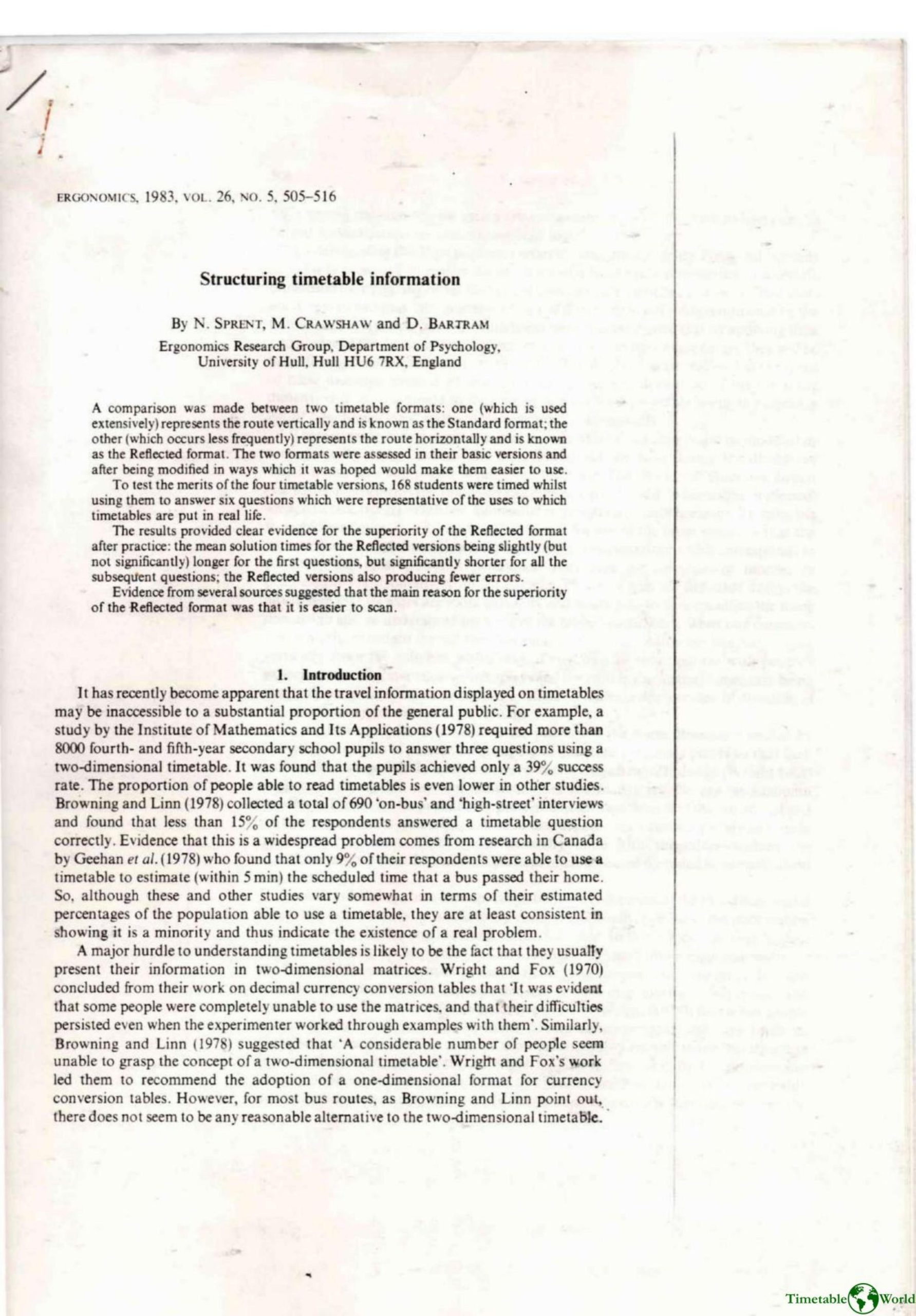 Sprent, Crawshaw and Bartram - STRUCTURING TIMETABLE INFORMATION 1983