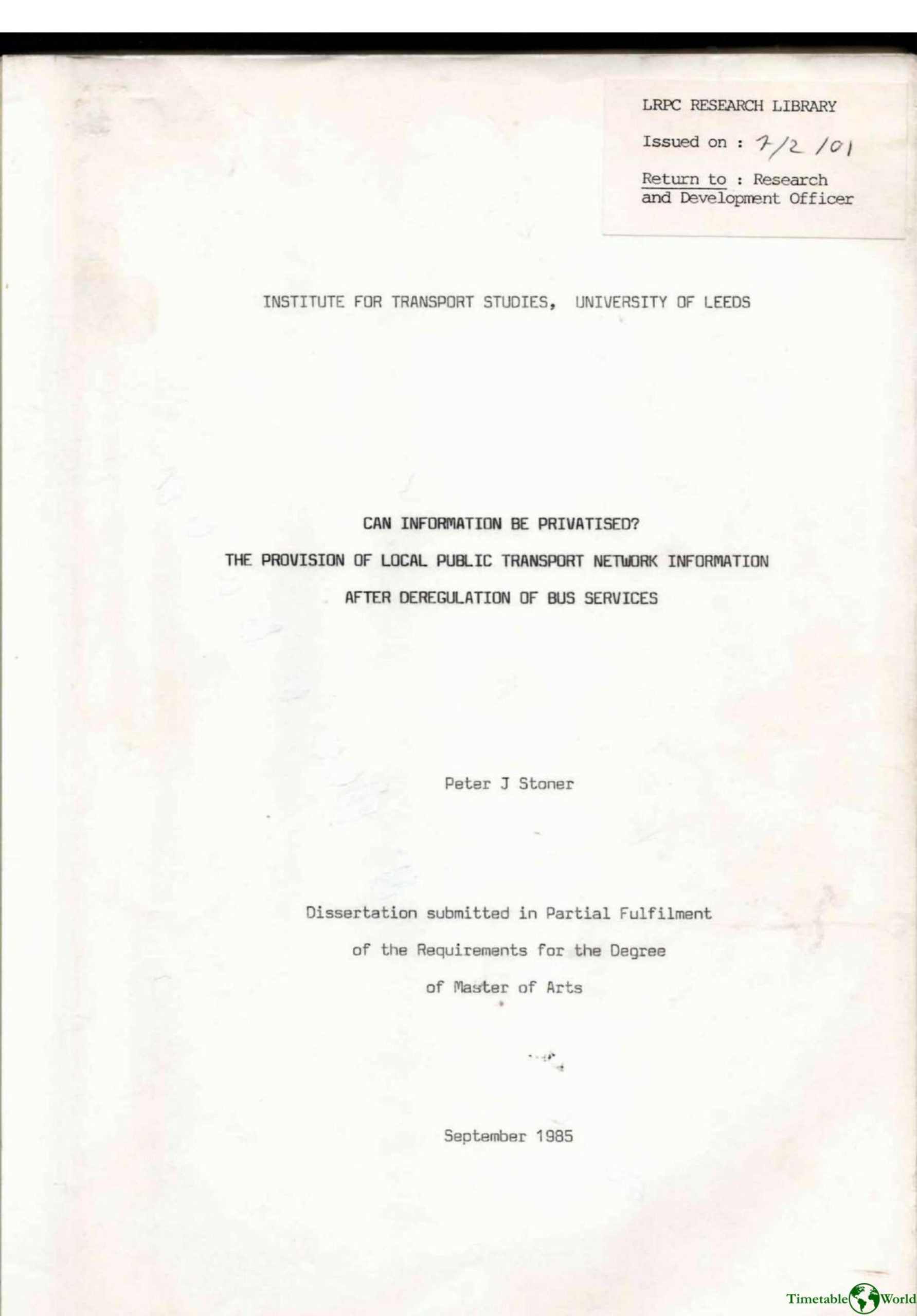 Stoner - CAN INFORMATION BE PRIVATISED 1985