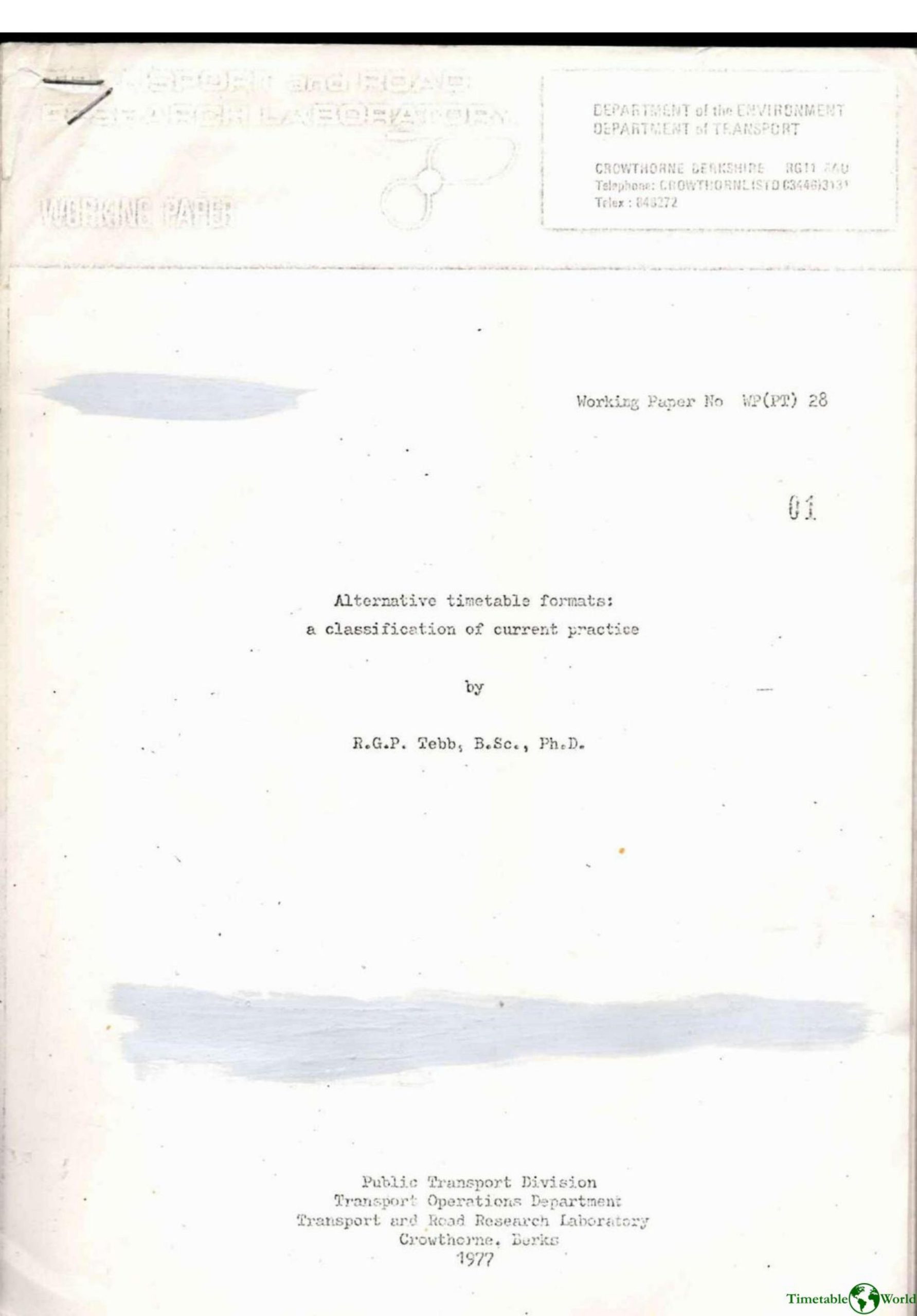 Tebb - ALTERNATIVE TIMETABLE FORMATS 1977