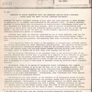 Transport & Road Research Laboratory - BENEFITS TO TRANSPORT USERS AND OPERATORS ARISING FROIM A PROPOSED TRAVEL GUIDE FOR GREAT BRITAIN 1977