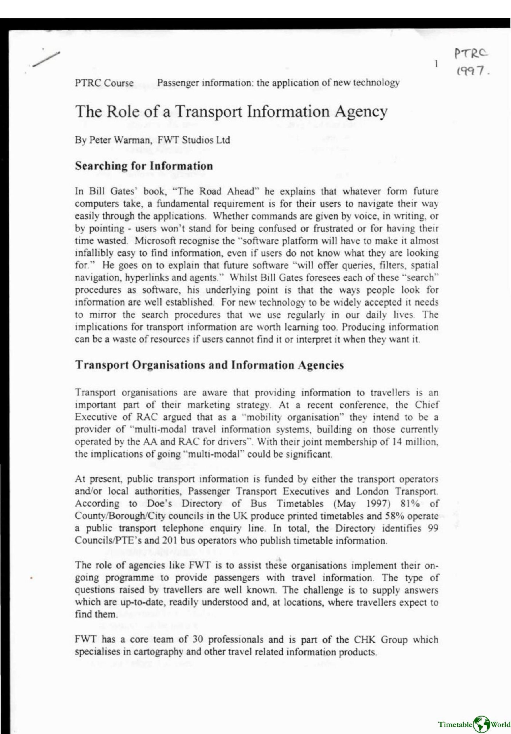 Warman - THE ROLE OF A TRANSPORT INFORMATION AGENCY 1997