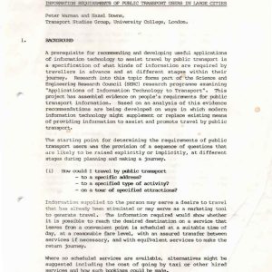 Warman and Downe - INFORMATION REQUIREMENTS OF PUBLIC TRANSPORT USERS IN LARGE CITIES 1985