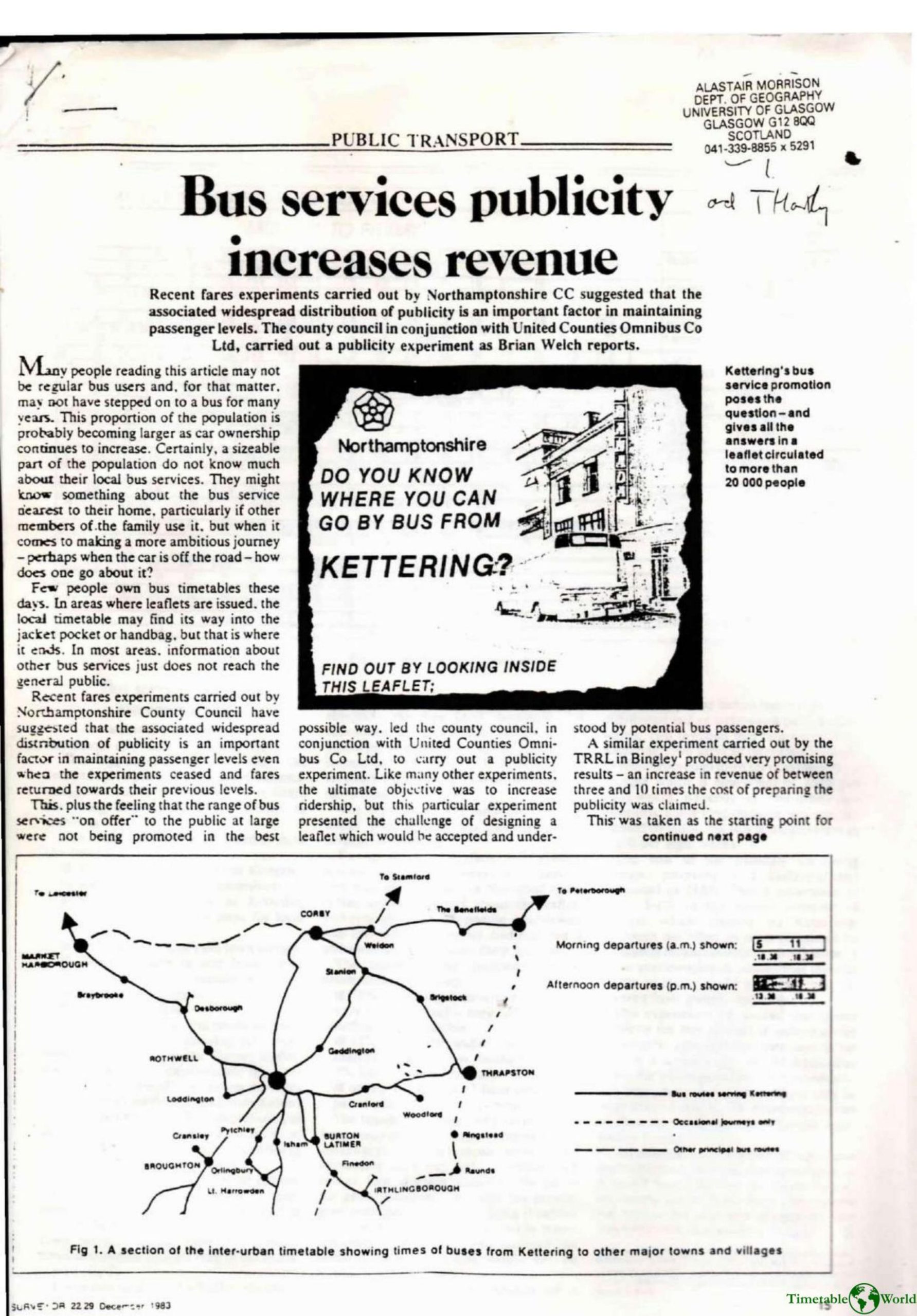 Welch - BUS SERVICES PUBLICITY INCREASES REVENUE 1983