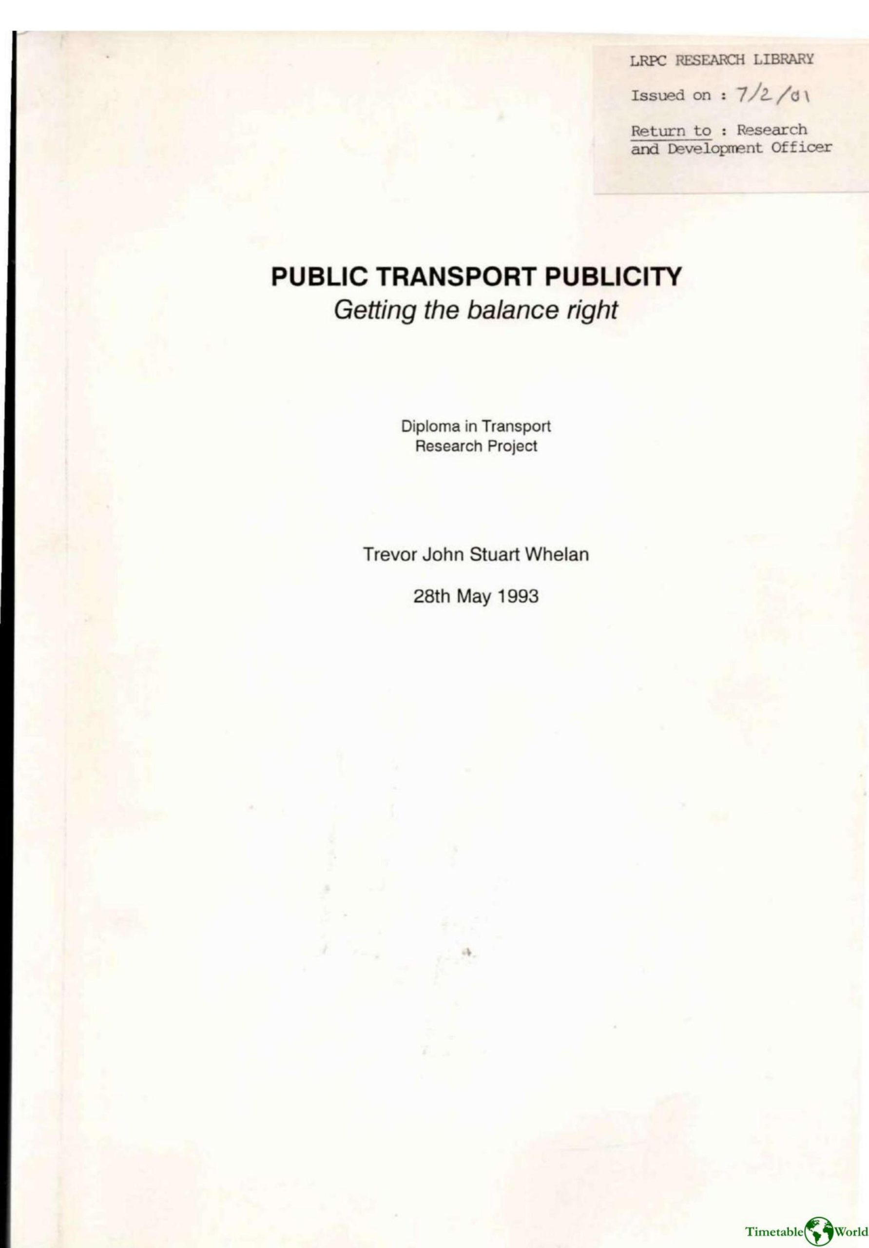 Whelan - PUBLIC TRANSPORT PUBLICITY 1993